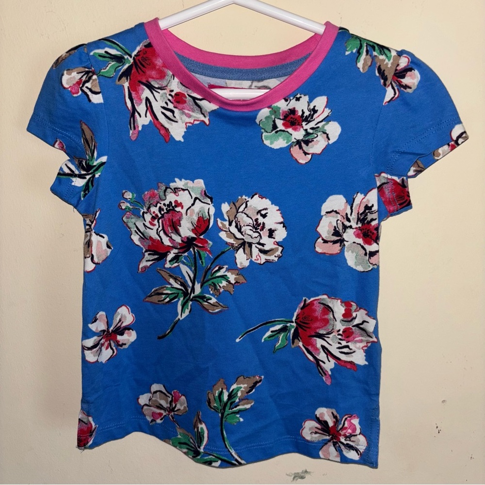 Joules Girls size 3 yrs Blue W/ Floral Pascal Print Top T-shirt Stunning